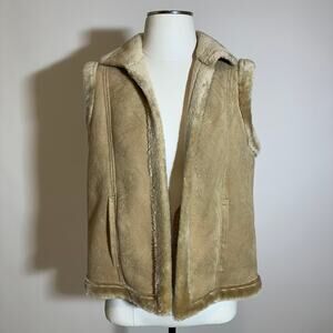Valerie Stevens Faux Suede Faux Fur Vest Womens Size Medium M Embossed Paisley
